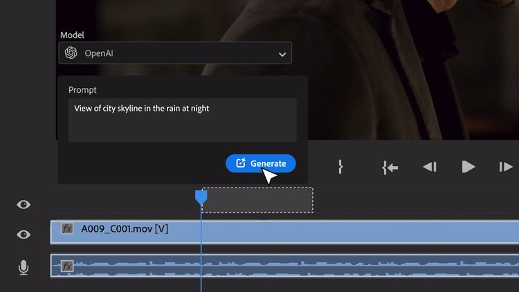 AI for Pro Video – Video audio track UI with generate button image