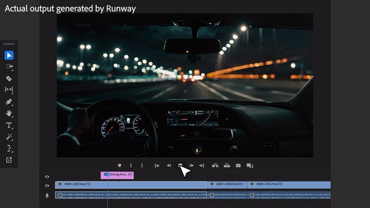 AI for Pro Video – Video frame from inside car with generated video image