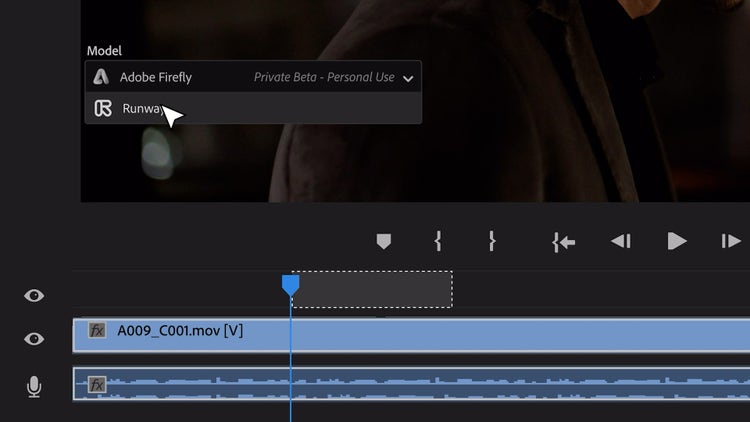 AI for Pro Video – Video timeline and Runway button UI image