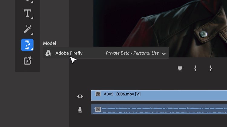 AI for Pro Video – Video timeline UI with Firefly button image