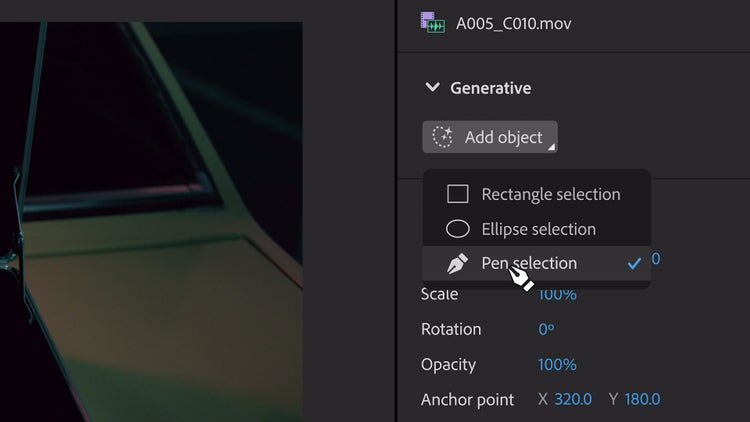 AI for Pro Video – Video pen selector UI image