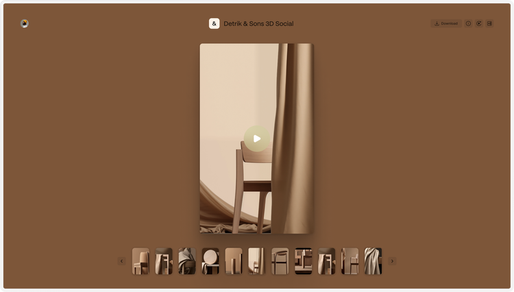 Frame.io – Page with a Video player with chair image