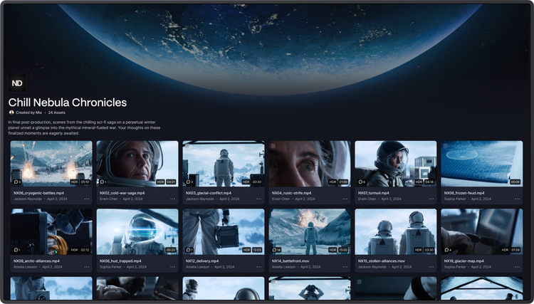 Frame.io – UI Thumbnail grid landing page for show image