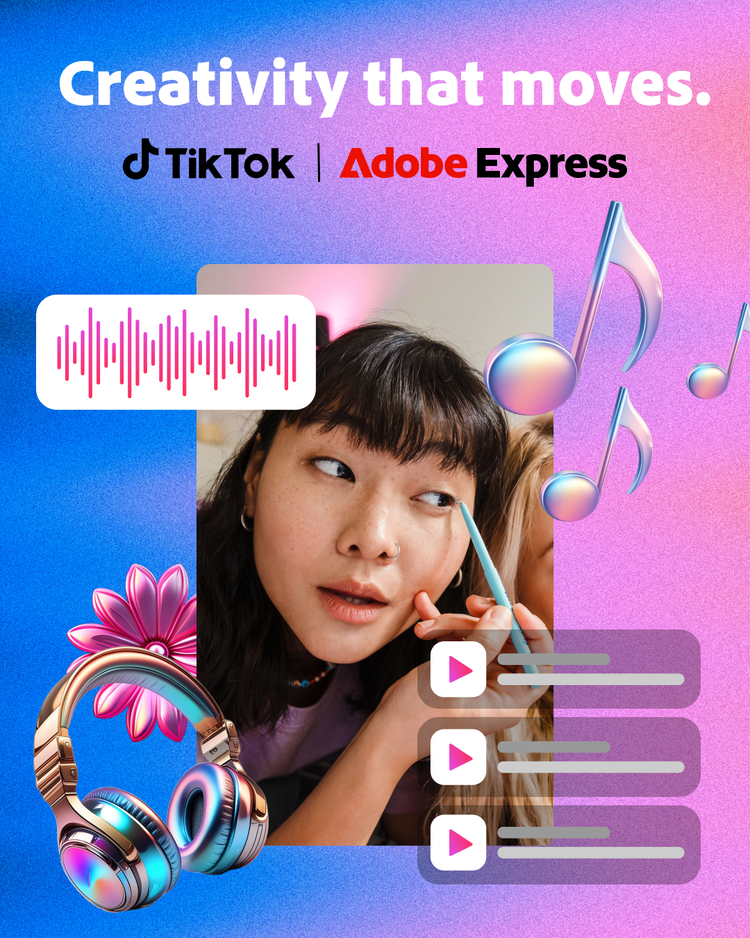 Adobe Express & TikTok music library – composite image – tall