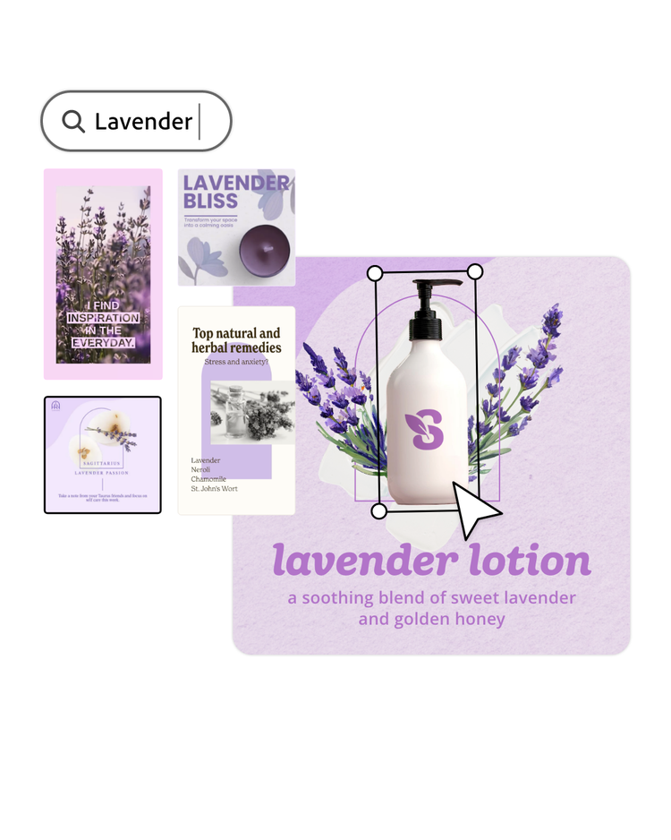 Adobe Express mobile app with Firefly – Mock lavender lotion asset with text prompt image