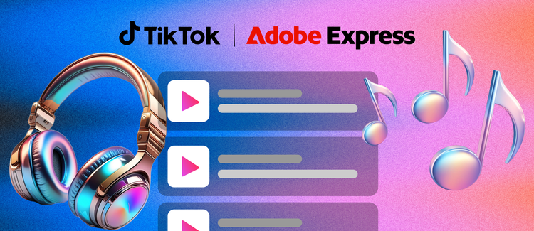 Adobe Express & TikTok music library – composite image – narrow width
