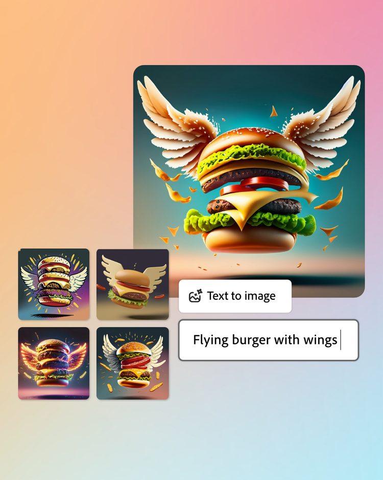 Adobe Express mobile app with Firefly – Mock asset with text effect prompt on gradient background image