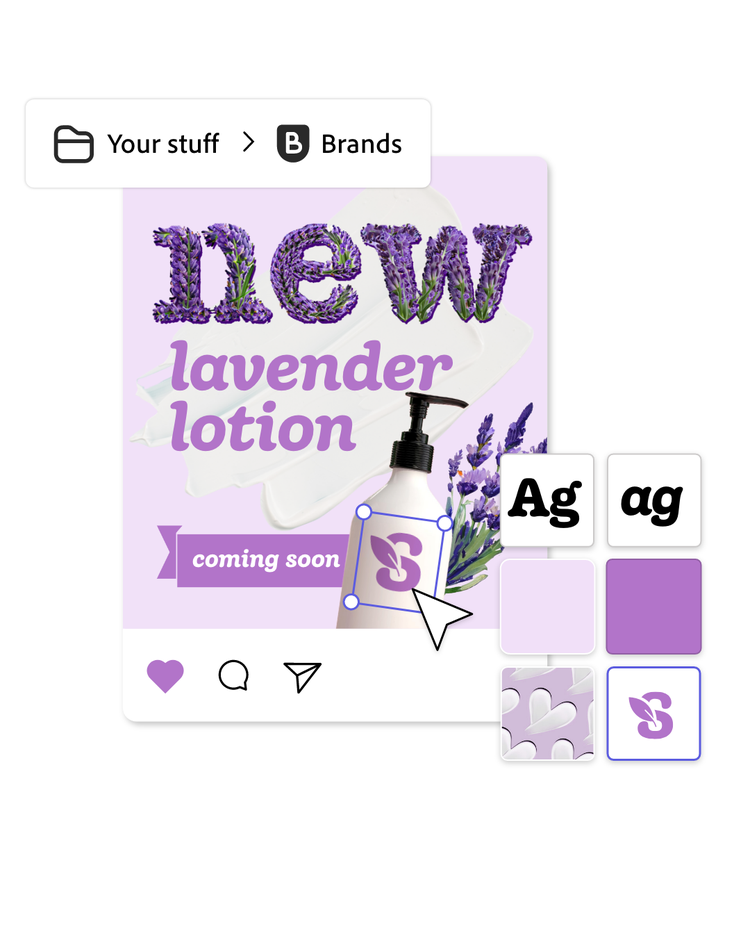 Adobe Express mobile app with Firefly – Mock lotion asset with brand selector image
