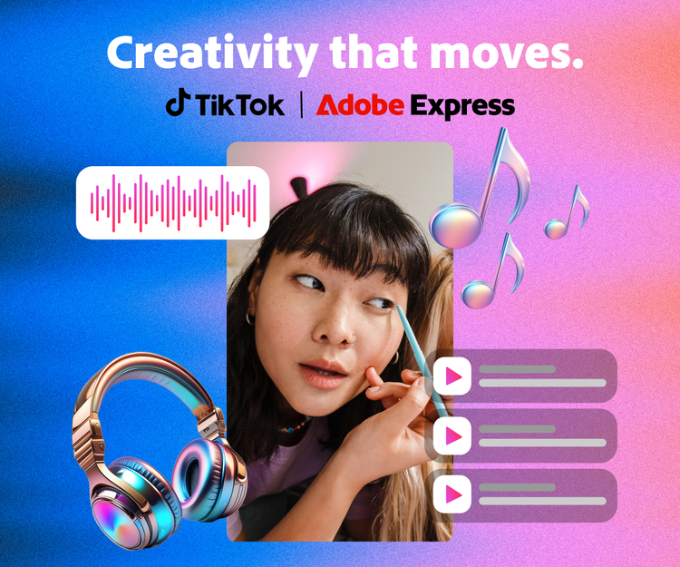 Adobe Express & TikTok music library – composite image – square