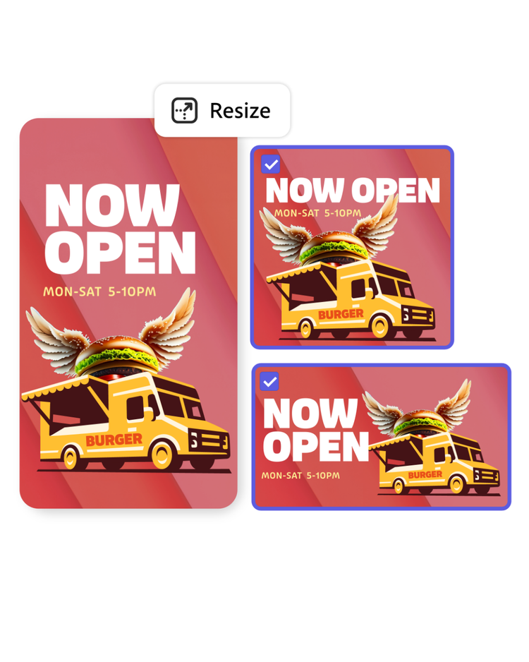 Adobe Express mobile app with Firefly – Mock food truck asset with resize image