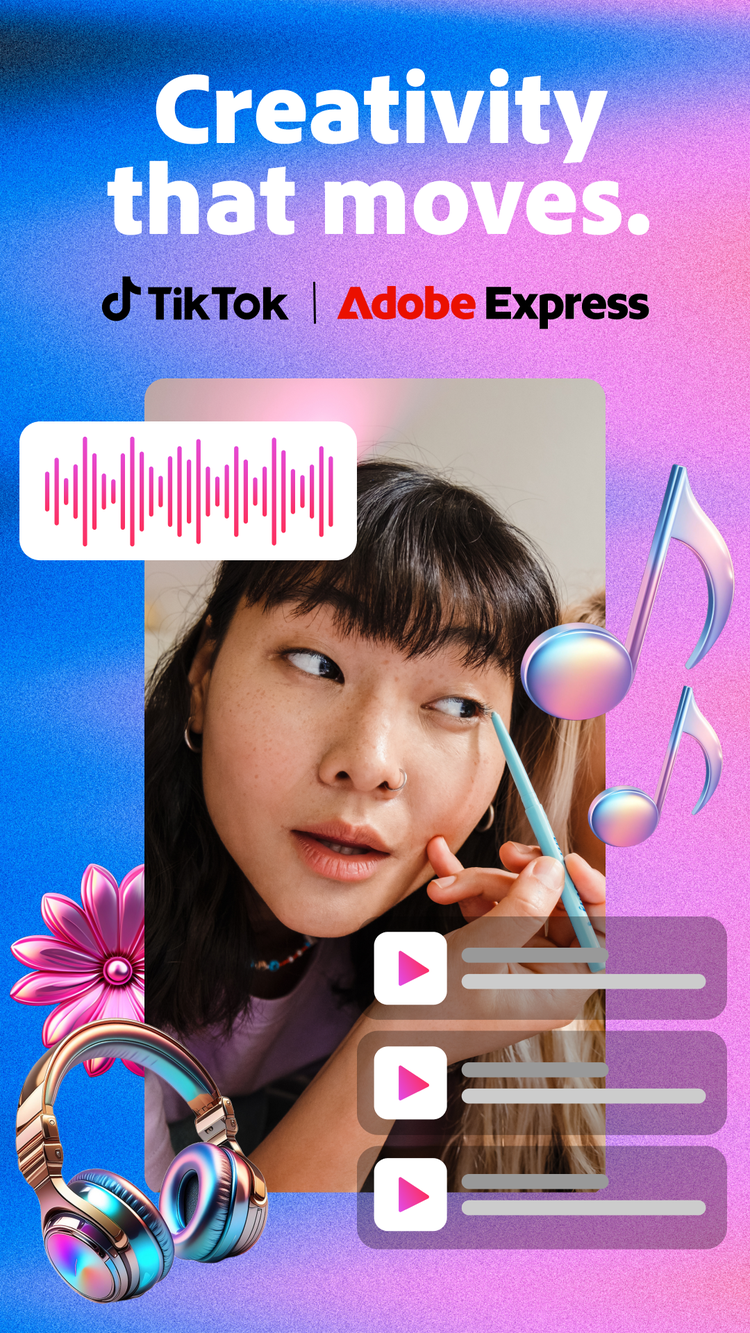 Adobe Express & TikTok music library – composite image – extra tall