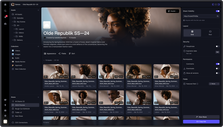 Frame.io – UI thumbnail grid view image