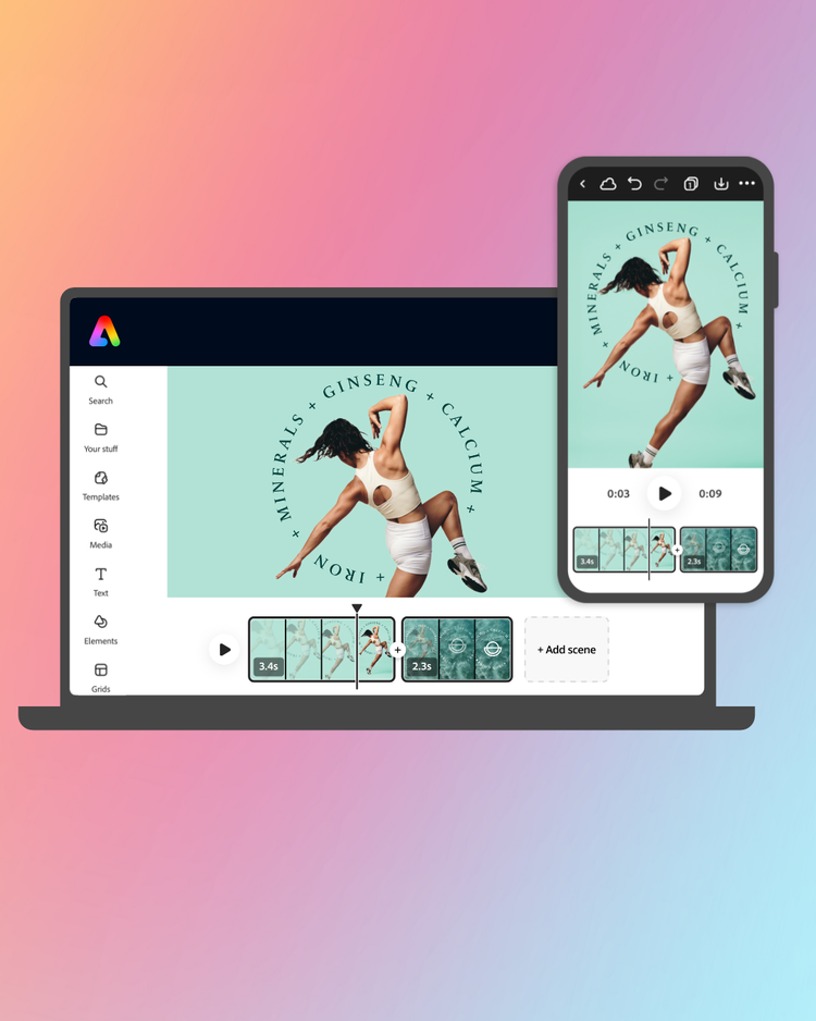 Adobe Express mobile app with Firefly – Mock food truck asset with schedule option on gradient background image