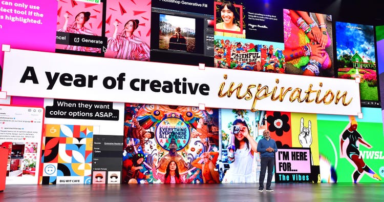 Max 2023 – On stage with Shantanu with innovation background image