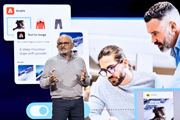 Adobe Summit – On stage with Shantanu speaking on stage image